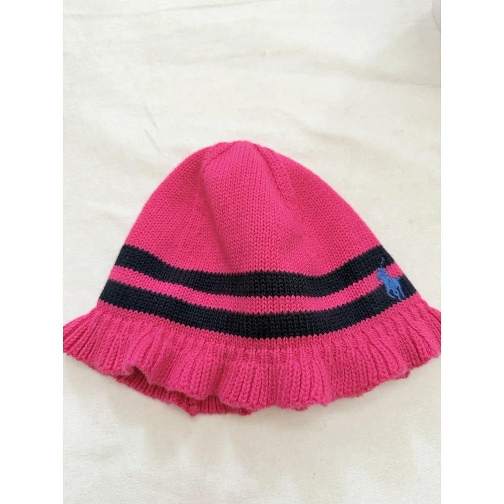 Ralph Lauren Infant knitted Hat Pink SZ-9M-24M 75% Pima Cotton 25% Wool One‎ SZ